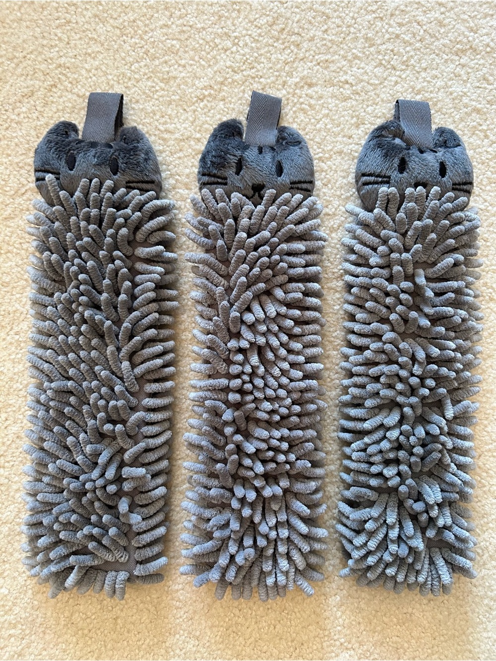 Norwex Baclock Grey Kitten Chenille Kids Hand Towels NWOT Retired Lot of 3